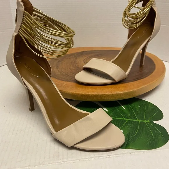 Aldo Leather Multi Gold Strap Ankle Strap Heels - Picture 2 of 10
